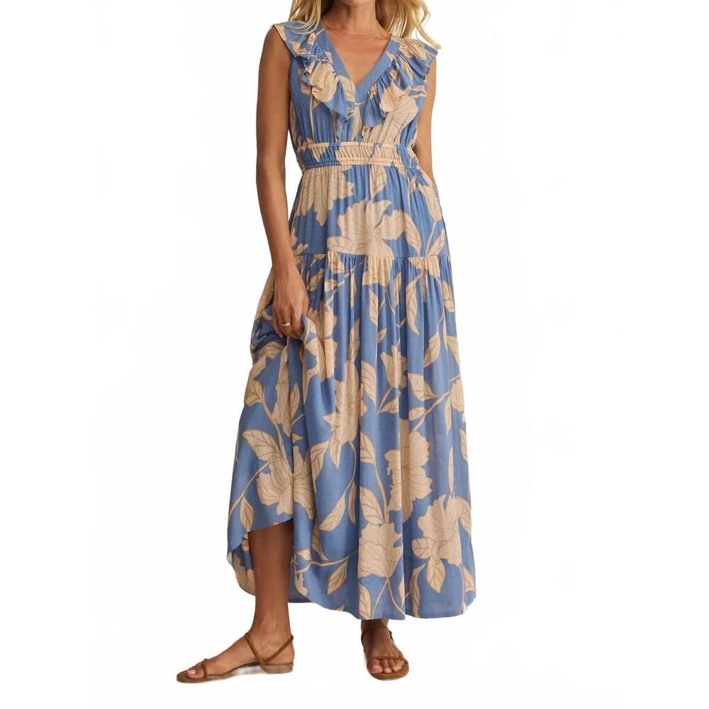NEW Z SUPPLY malene bloom floral maxi dress in lake blue